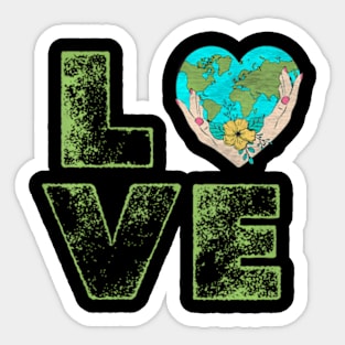 Love World Earth Day Floral Love Heart Globe Environmental Sticker